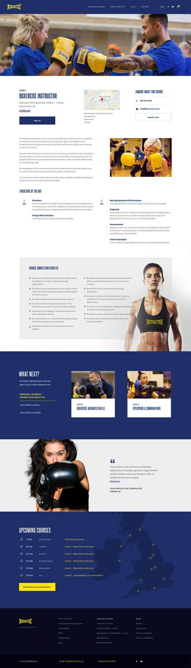 Boxercise home page web design screenshot