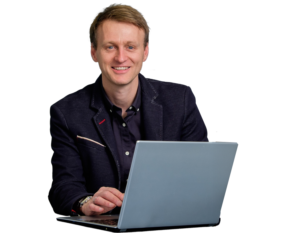 cutout of Gavin Hills with laptop