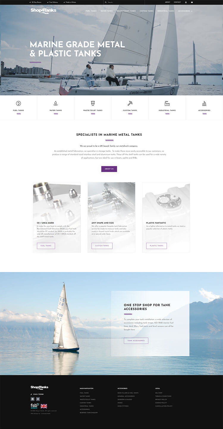 Shop 4 tanks home page web design