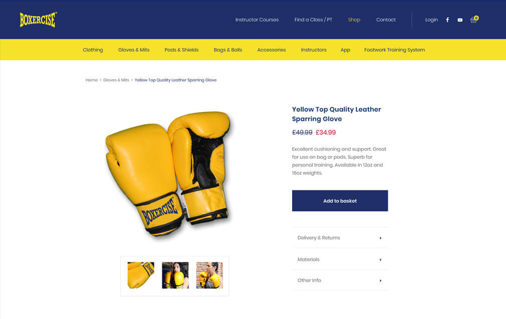 boxercise e-commerce page design